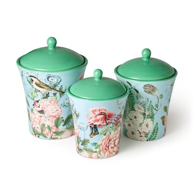 Certified International Flora Canister Set 3 pc. - 7.25"W x 7.25"D x 10.25"H