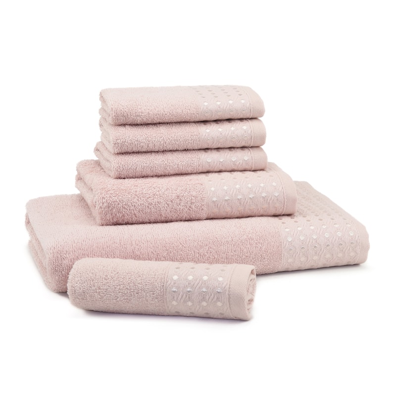East'N Blue Petek Turkish Cotton Bath Towel Set (Set of 6) - (1 Bath Towel, 1 Hand Towel, 4 Washcloth) - Blush