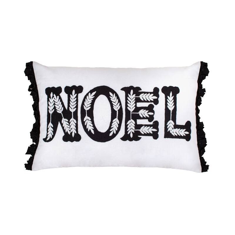 HGTV Home Collection "Noel" Embroidery And Applique Cotton Pillow With Flange Details, Grey, 22in