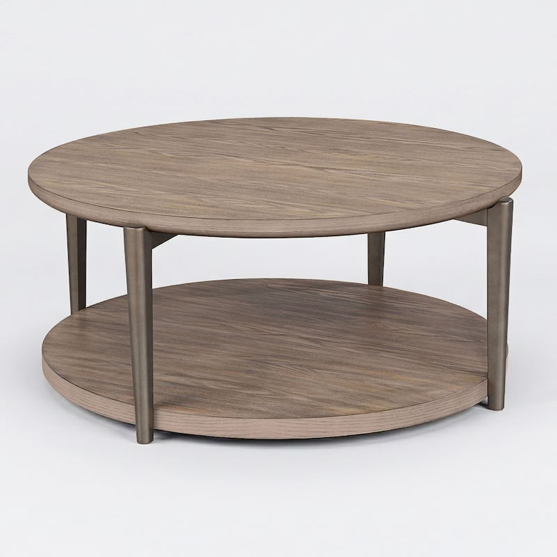 Furniture of America Tayen Modern Natural Round 1-Shelf Coffee Table with Casters