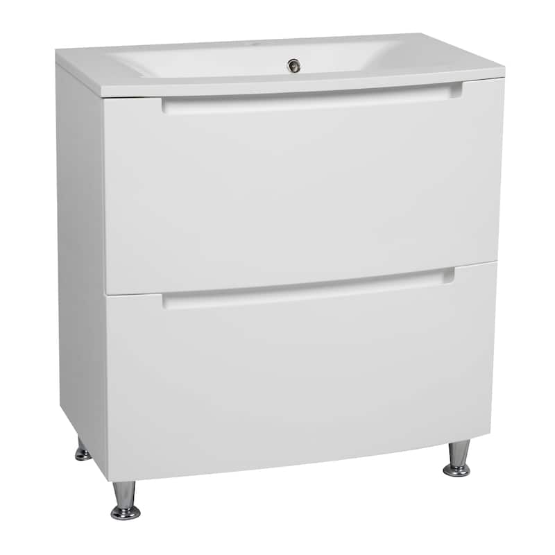Modern Free standing Bathroom Vanity with Washbasin | Delux Collection with Mirror - 24" - White Hight Gloss