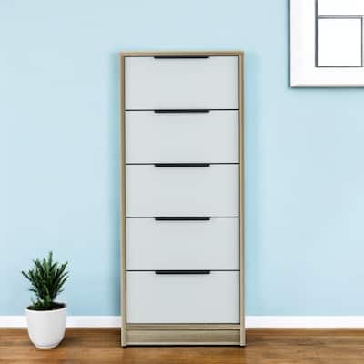 HomeRoots 18" Brown And White Five Drawer Chest