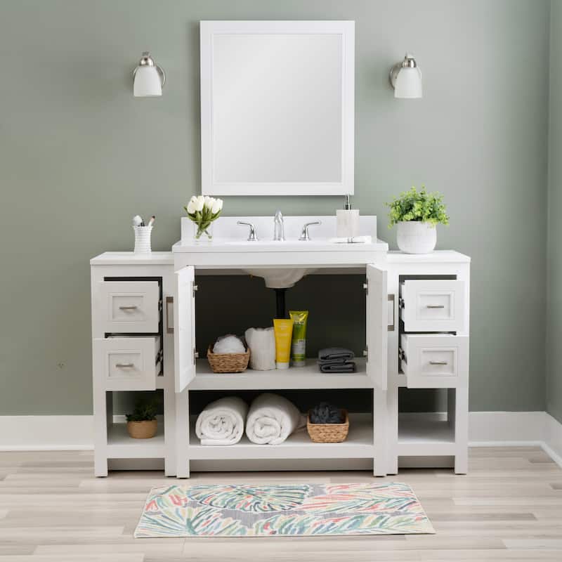 Linon Blakely Vanity with Mirror and Dual 12-inch Side Cabinets