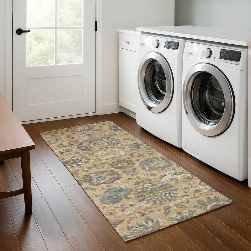 Premium Washable Super Soft Traditional Global Mayfield Rug - Gold - 2'3" x 7'6"