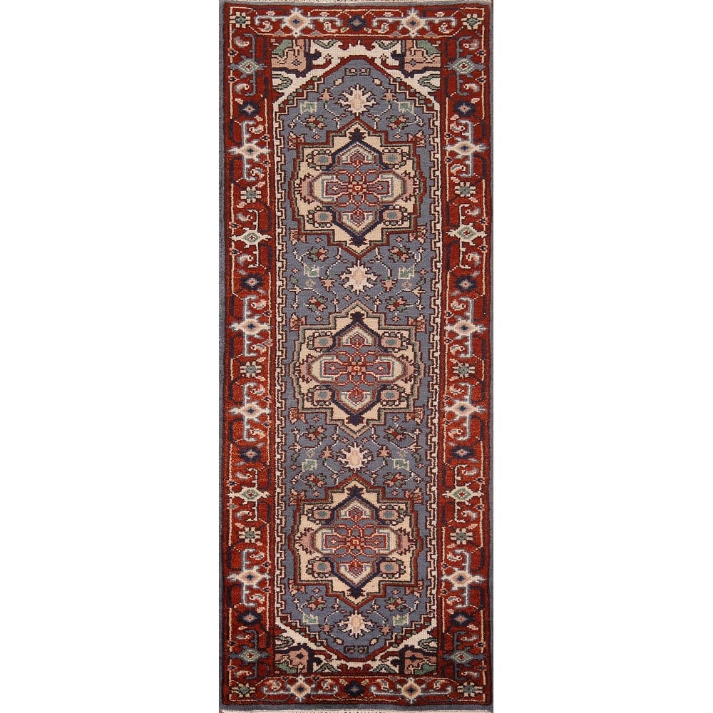 Geometric Heriz Serapi Runner Rug Handmade Oriental Wool Carpet - 2'7"x 8'0"