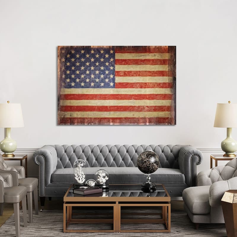 iCanvas "Vintage Flag On Barnwood" by Graffi*Tee Studios Canvas Print