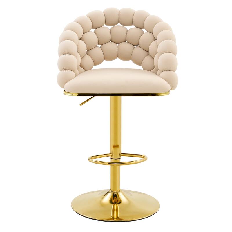 Set of 2 Puffy Bubble Chair Ball Chain Chair Velvet Bar Stools with Gold Legs, Modern Tufted Adjustable Bar Chairs