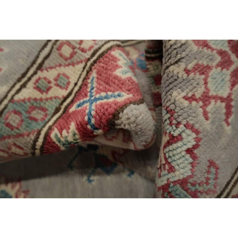 Hand Knotted Oriental 100% Wool Carpet Traditional Geometric Greys & Charcoal Kazak Area Rug - 9' 9'' X 8' 3''