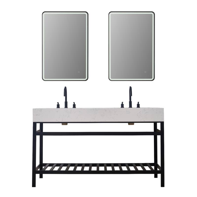 Altair Merano Stainless Steel Vanity Console with Stone Countertop and Mirror