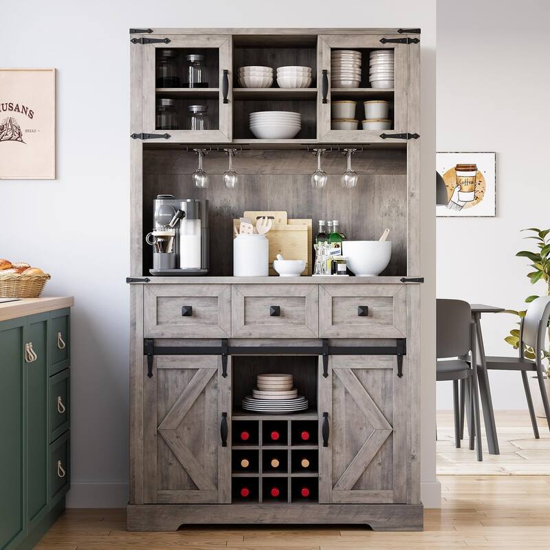 Farmhouse Buffet Cabinet with Storage - Grey