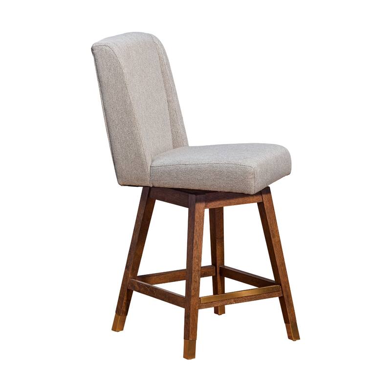 Tynn Swivel Counter Stool Chair, Taupe Gray Wingback, Brown Rubberwood