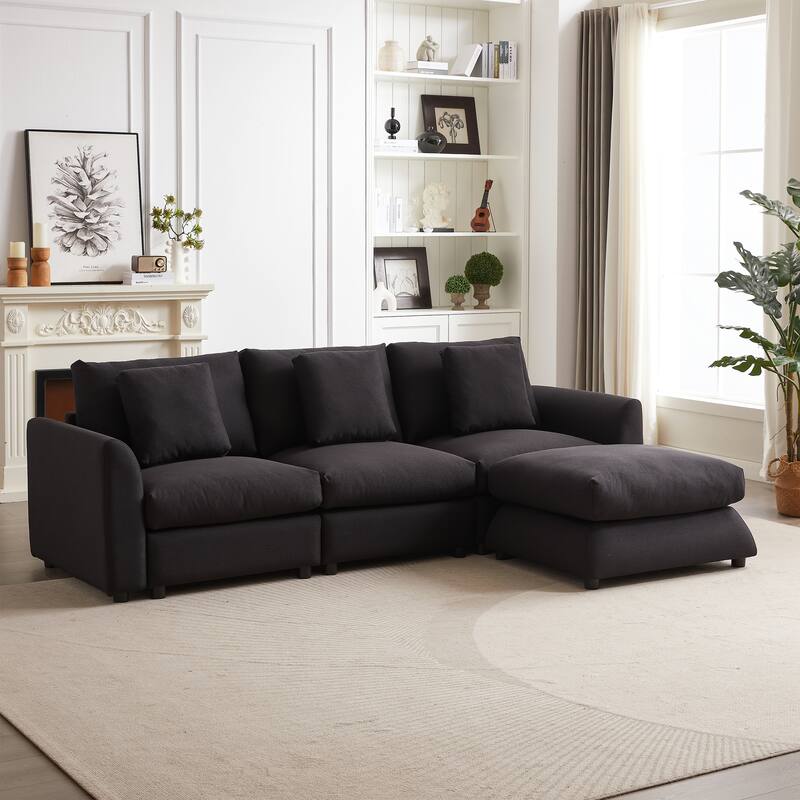 102.2" Fabric L-Shaped Modular Sleeper Sectional Sofa with Ottoman