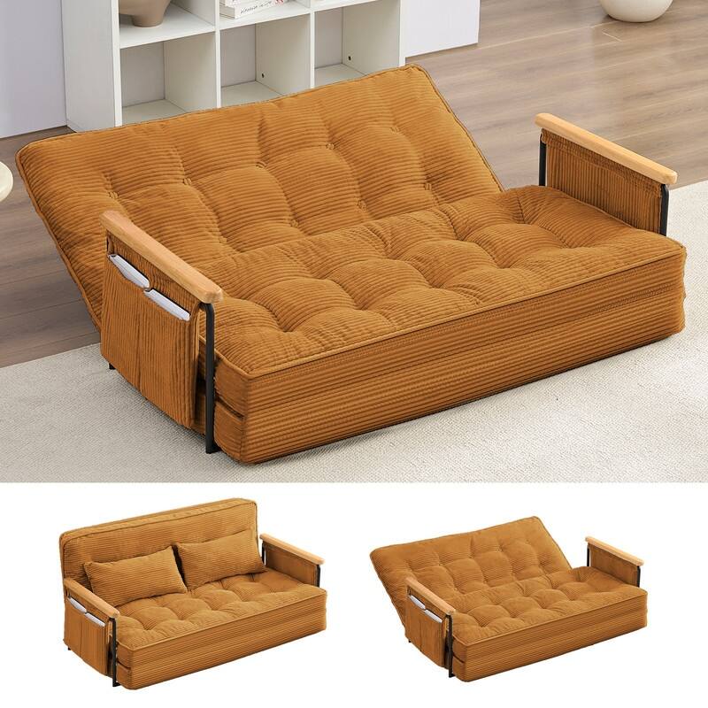 Mixoy Muti-Functional Folding Floor Sofa Bed,3-Seater,2-Seater,1-Seater Lazy Futon Sofa with 6 Position Adjustable Backrest - 53.9''*28''*26.4'' - YELLOW