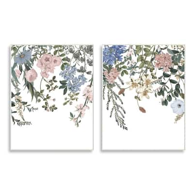 Stupell Vintage Flower Vines Multi-Color Hanging Spring Floral,2pc, each 10 x 15, Wood Wall Art