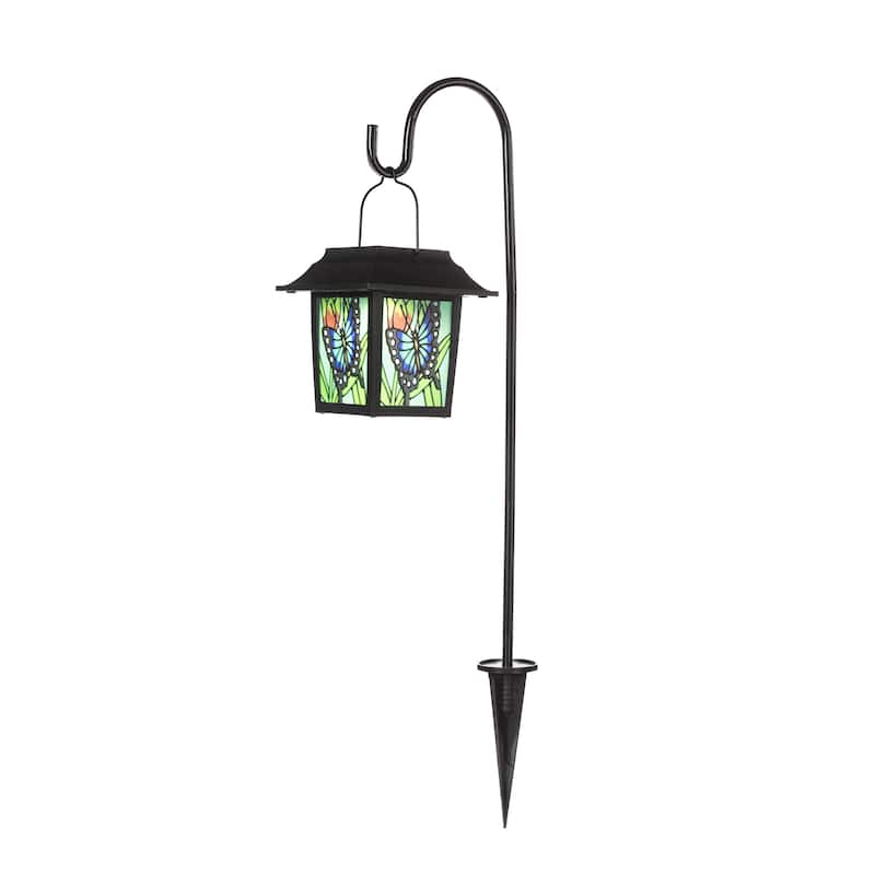 Glitzhome 30"H Solar Post Light Standing Garden Lantern Pathway Decor - 1PC Black