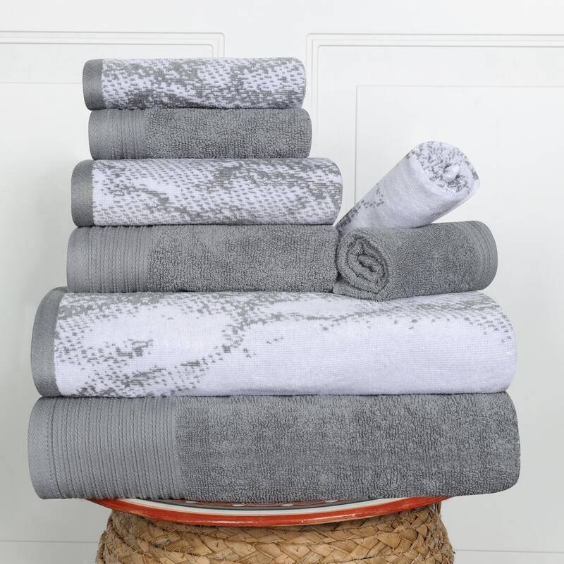 Superior Cotton Quick-Drying Solid and Marble 8 Piece Towel Set