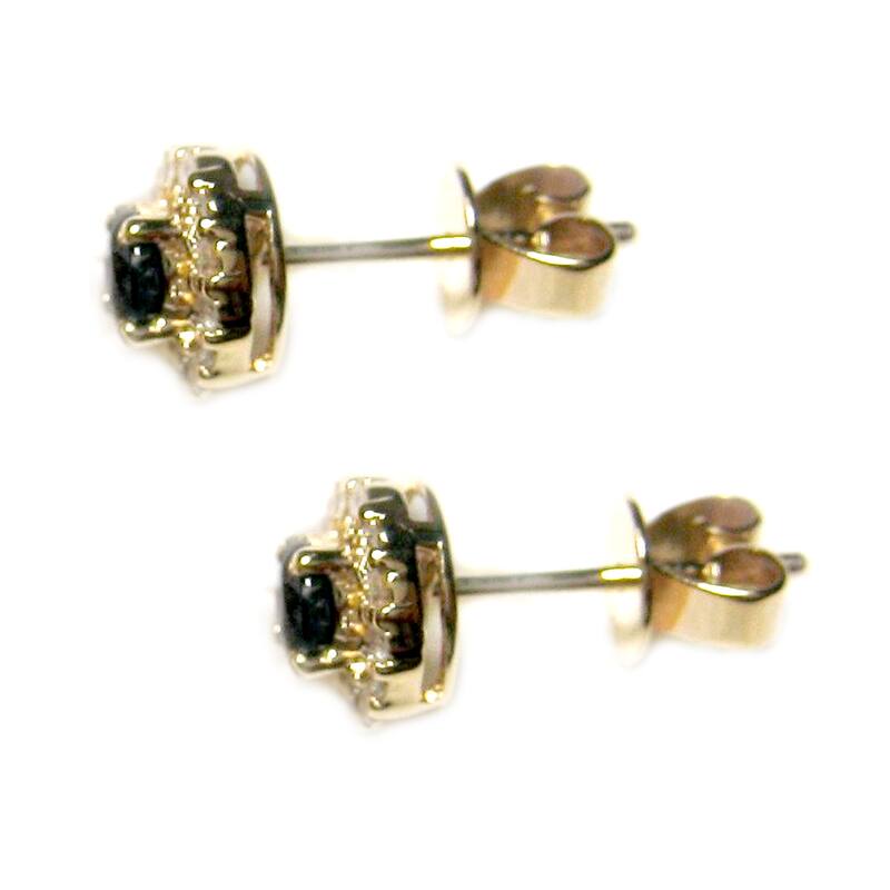 14Kt Yellow Gold Blue Sapphire and Diamond Earrings