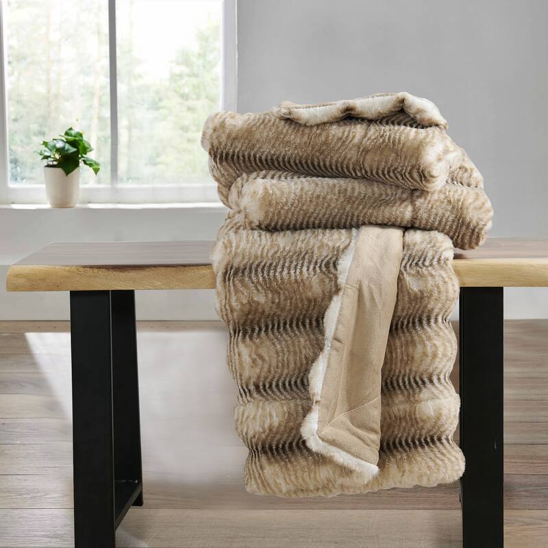 Thick StripeRabbit FauxFur Throw Fuzzy Soft Plush Blanket for Sofa