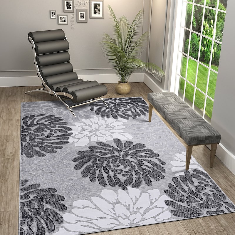 VILLADECOR Floral Indoor Outdoor Area Rug Low High Pile Rugs For Patio