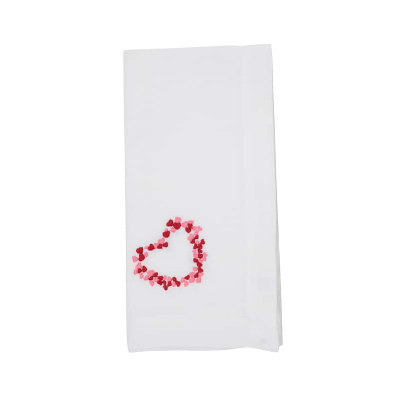 Embroidered Heart Wreath Napkins (Set of 4) - Scattered Heart Circle Motif for Romantic Tables, 20"x20" - Set of 4