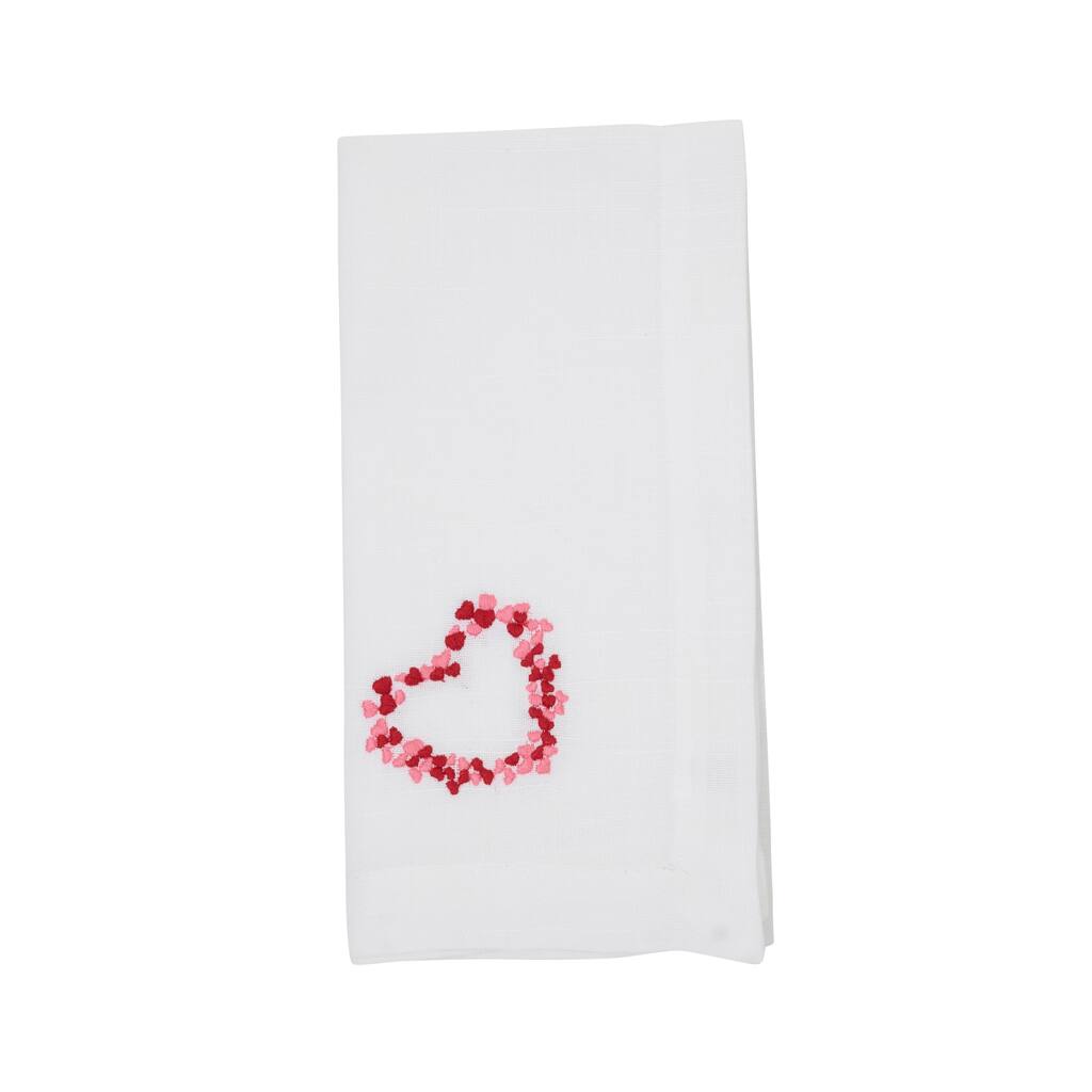 Embroidered Heart Wreath Napkins (Set of 4) - Scattered Heart Circle Motif for Romantic Tables, 20"x20"