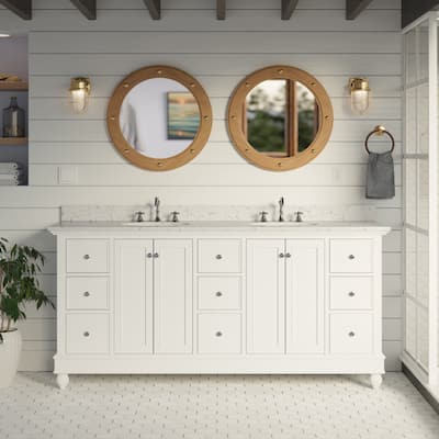 KitchenBathCollection Bella 72" Double Bathroom Vanity with Engineered Marble Top