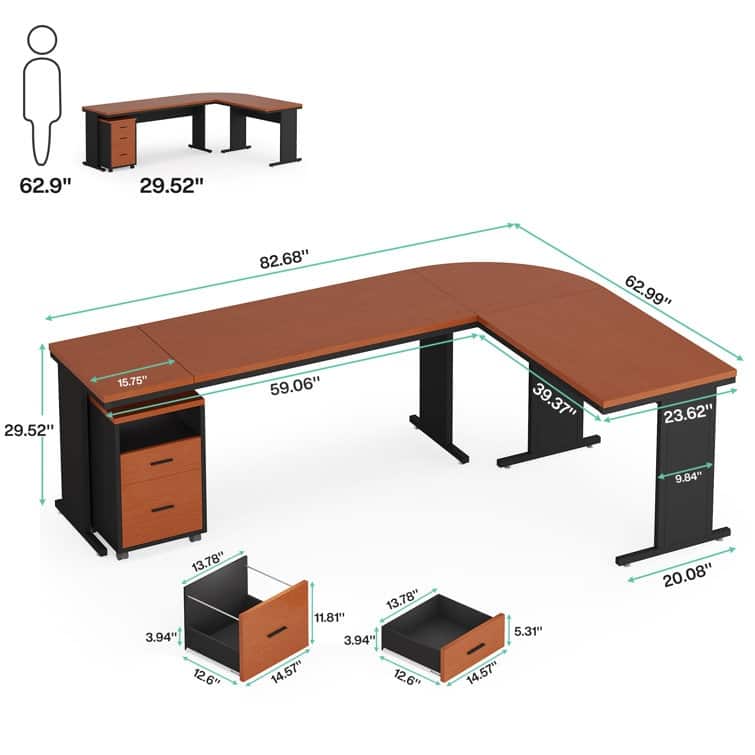 83" L-Shaped Executive Desk, Large L Office Desk with 3-Drawer Mobile File Cabinet, Business Furniture Desk Workstation