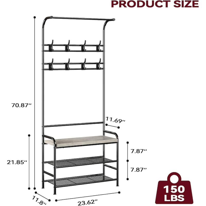 Narrow Hall Tree Storage Bench for Entryway, Coat Rack Shoe Bench