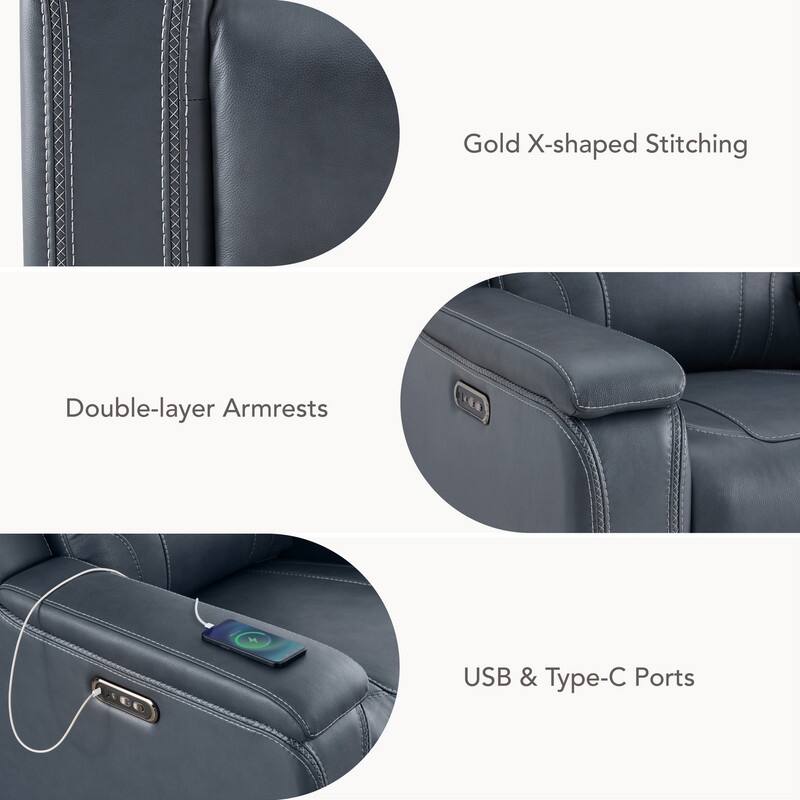 Spruce & Spring Dual Motors Genuine Leather Power Lay Flat Recliner with Power Headrest