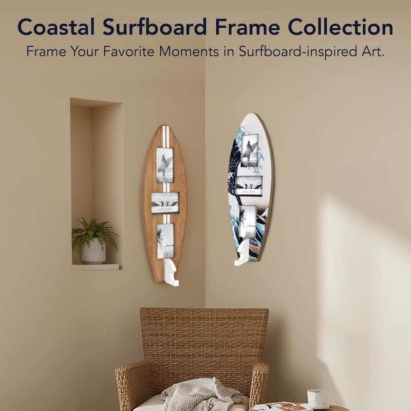 American Art Decor Surfboard Photo Collage Wall Decor - 8 or 3 - Photo Beach Frame