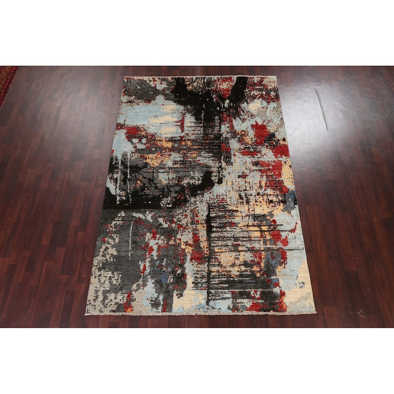 Vegetable Dye Wool/ Silk Modern Abstract Area Rug Hand-knotted Carpet - 6'6" x 9'8"