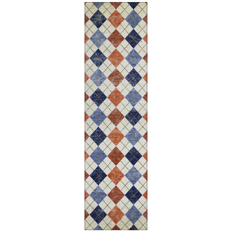 Machine Washable Indoor/ Outdoor Modern Argyle Chantille Rug