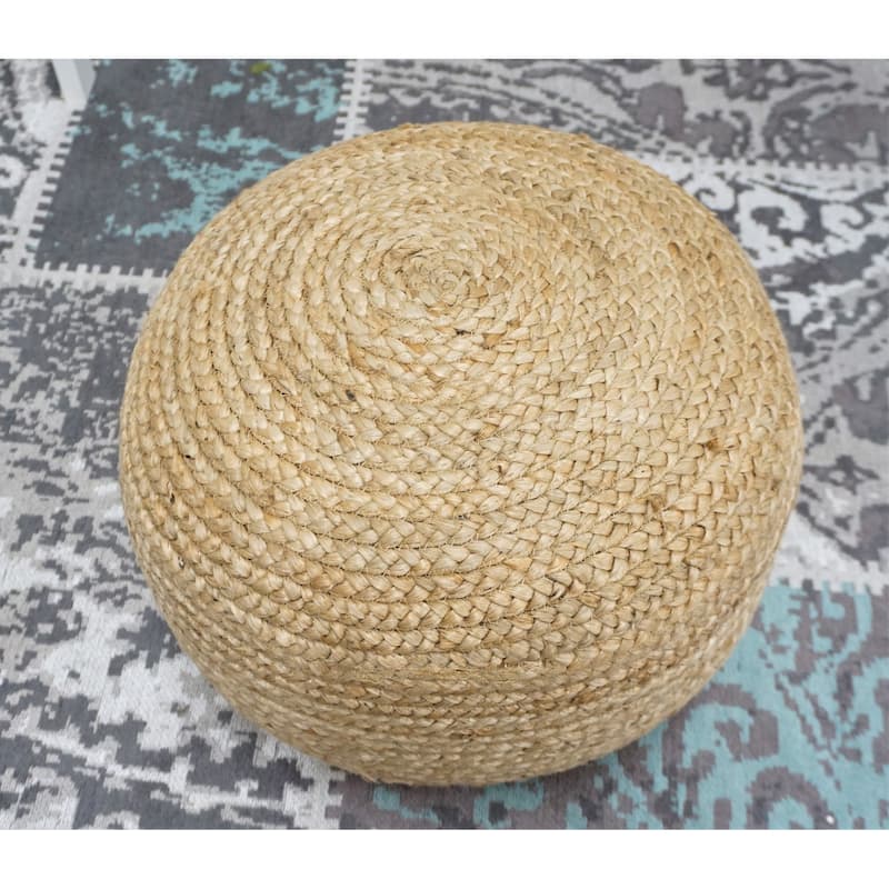 Home&Manor Jute Round Pouf