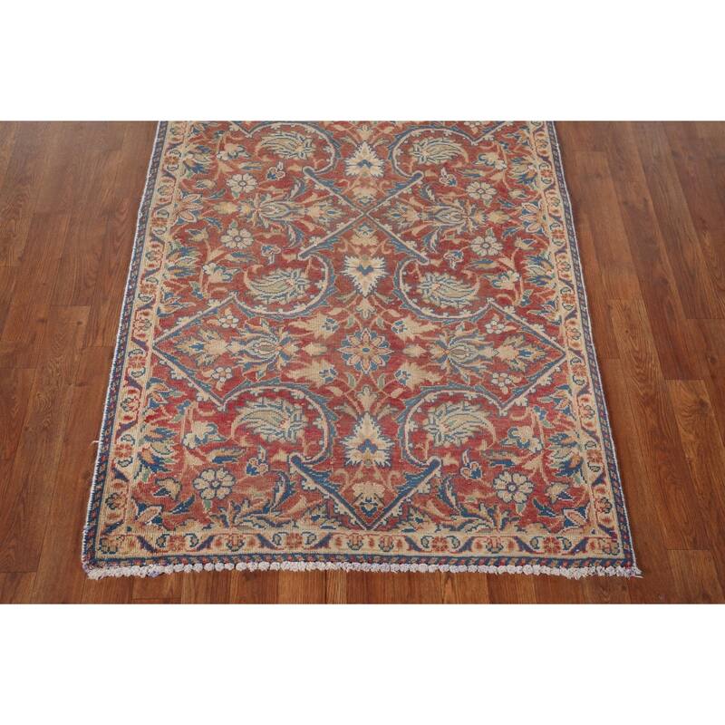 Floral Sarouk Persian Vintage Runner Rug Hand-Knotted Wool Carpet - 3'4" x 13'0"