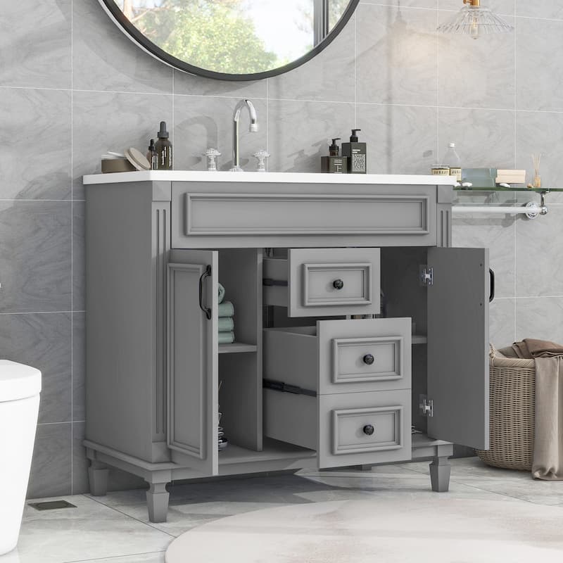 36'' Freestanding Bathroom Vanity with Integrated Ceramic Sink and Drawers
