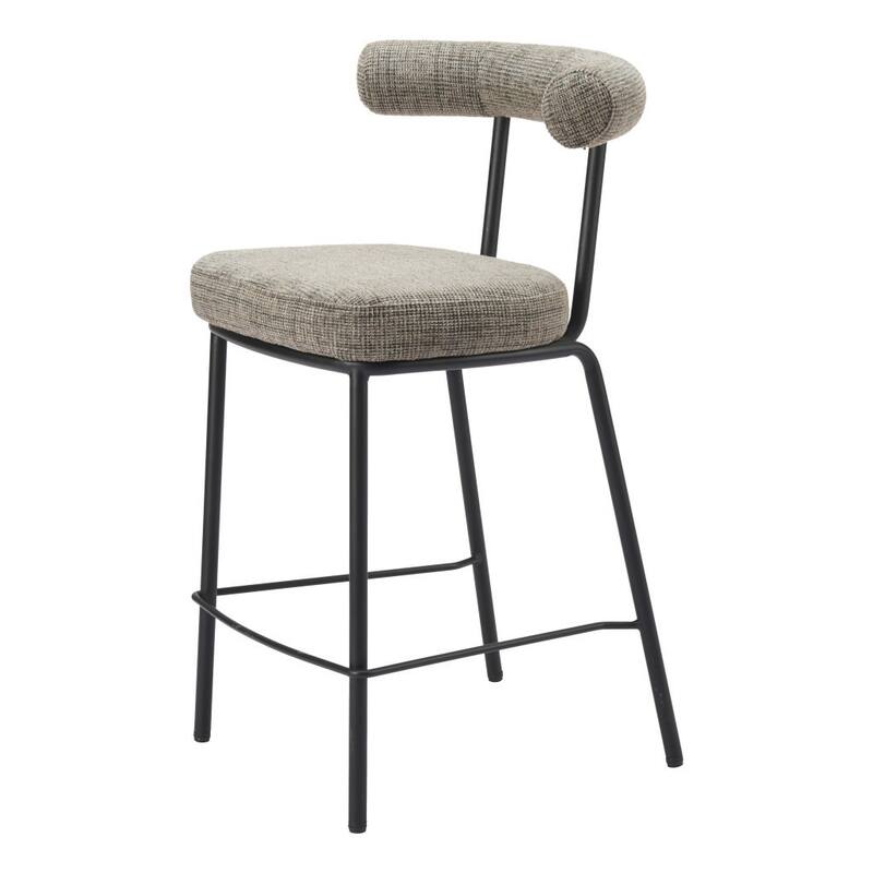HomeRoots 26" Green and Black Chenille and Steel Low Back Counter Height Bar Chair