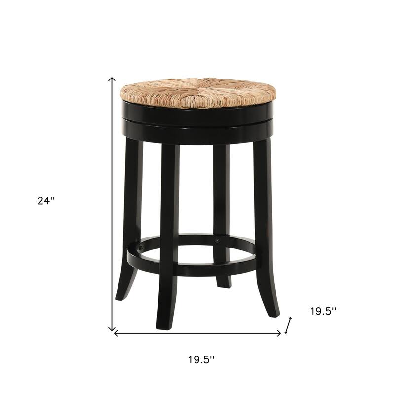 24" Natural And Antiqued White Solid Wood Swivel Backless Counter Height Bar Chair