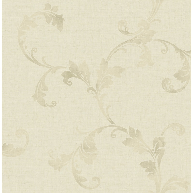 Seabrook Designs Corby Scroll Unpasted Wallpaper - 20.5 in. W x 33 ft. L - Metallic Alabaster & Cream