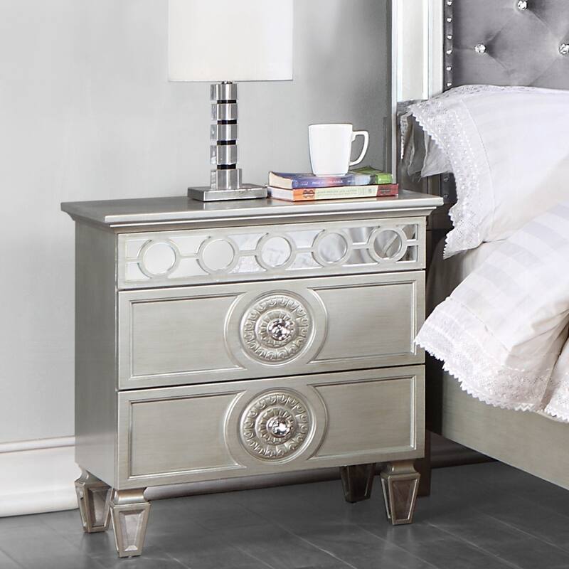 2 Drawers Nightstand with Mirror Inlay Trim