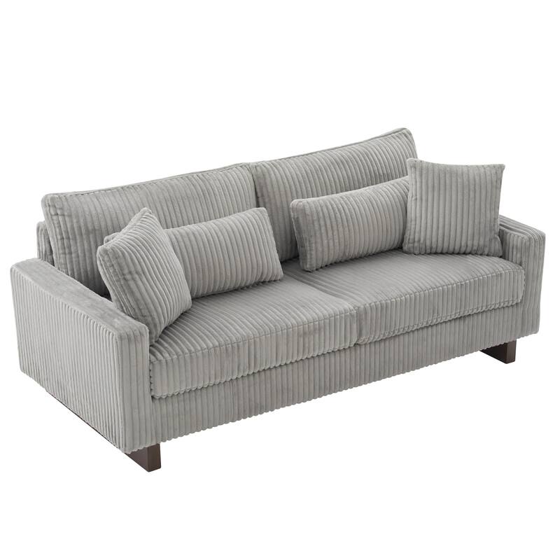 Roomfitters Modern Corduroy Loveseat Sofa with 4 Pillows, Upholstered 2-Seater Couch