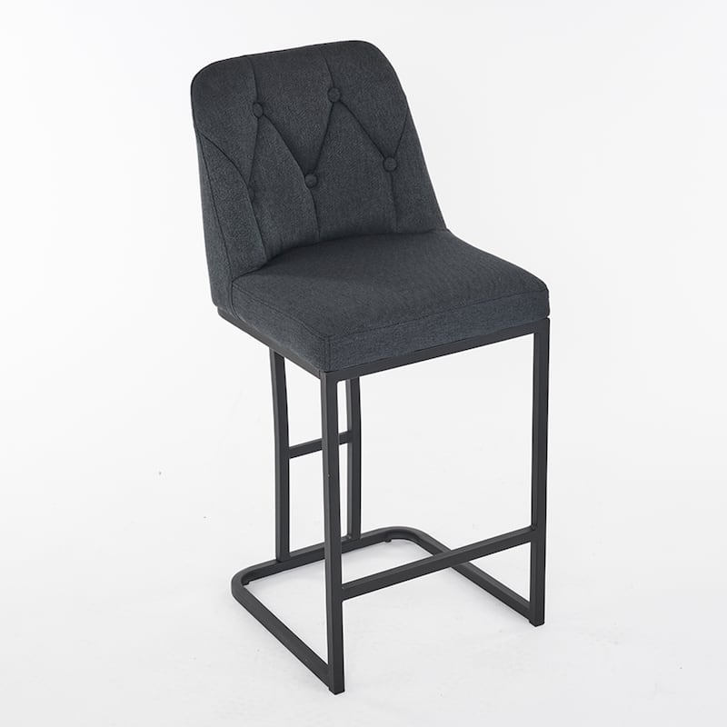 Counter Height Bar Stools Set of 2, 25.2'' Upholstered Bar Stools with Button-Tufted Backrest & Metal Frame for Kitchen, Bar