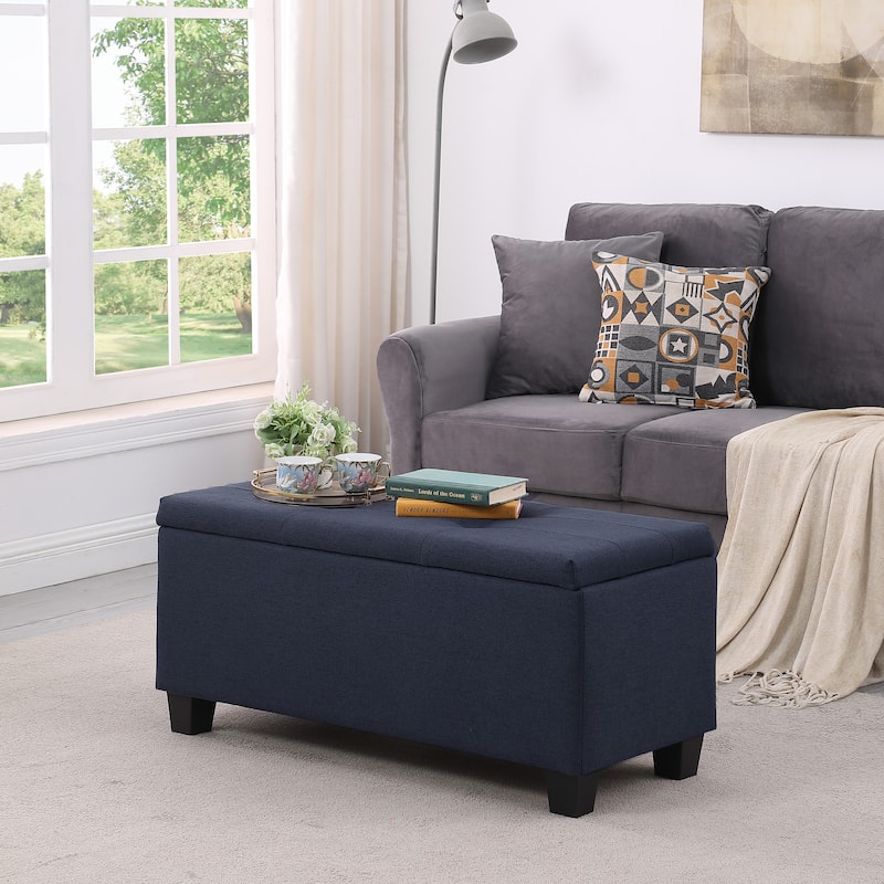 Tufted Fabric Storage Ottoman Bench, Ottoman Linen Bench - Set of 3