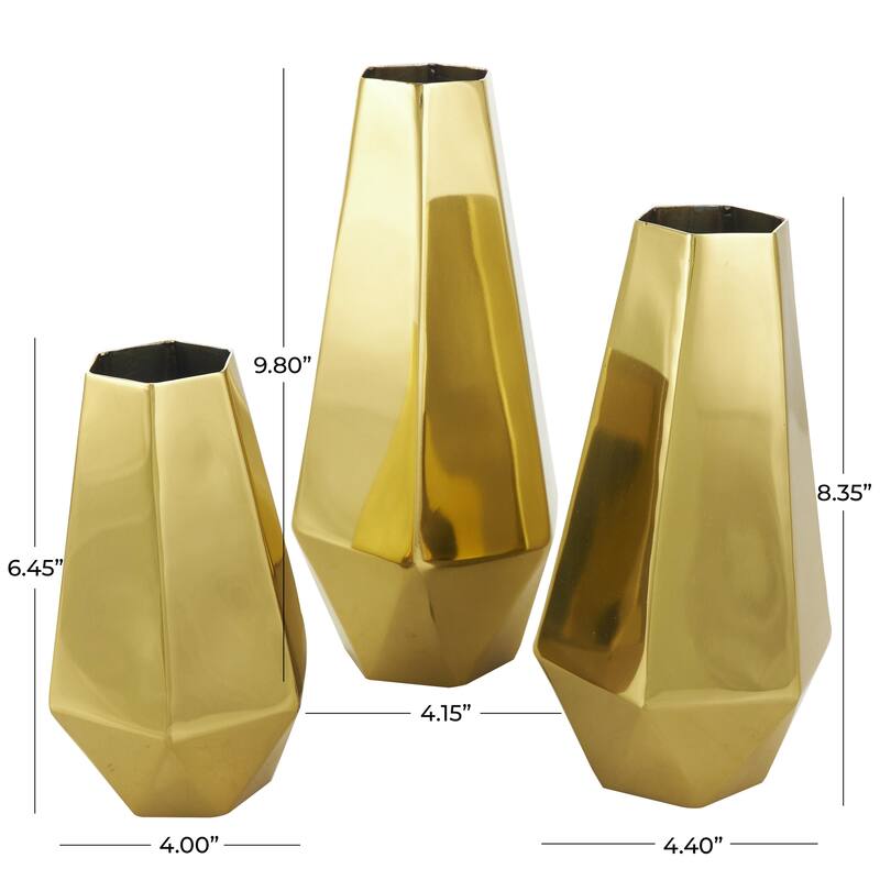 Stainless Steel Metal Geometric Hexagon Shaped Decorative Vase with Varying Heights - Set of 3 Gold - Roche River Decor