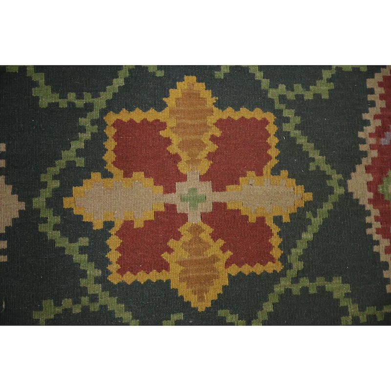 Hand Woven Oriental 100% Wool Carpet Southwestern Tribal Green Kilim Area Rug - 11' 8'' X 8' 11''