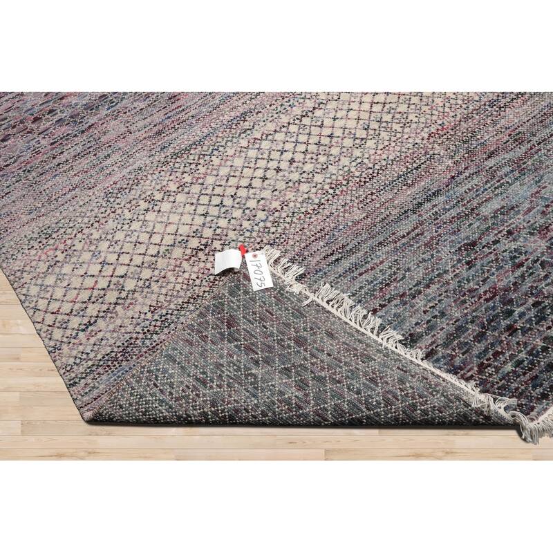 Beige Tibetan Wool & Bamboo Silk Hand Knotted Rug Geometric Style - 8' x 10'