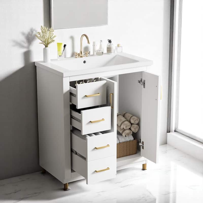 30'' Bathroom Vanity with Sink, Solid Wood Frame, 3 Drawers & 2 Soft-Close Doors, Freestanding Cabinet