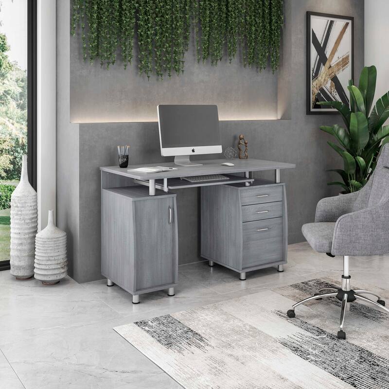 Modern Computer Desk with Storage - Workstation Desk, Office Desk, Gray Finish, 47.5" Wide