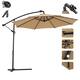 10 FT Solar LED Patio Outdoor Umbrella Hanging Cantilever Umbrella Offset Umbrella Easy Open Adustment with 24 LED Lights