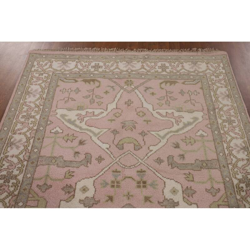 Light Pink Floral Oushak Oriental Area Rug Handmade Wool Carpet - 4'10"x 7'8"