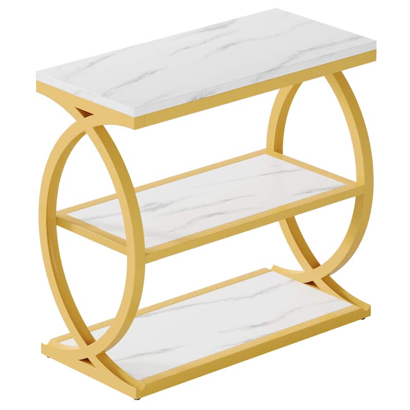 Small 3-Tier End Table for Living Room, Industrial Wooden Side Table with Metal Frame, Rustic Brown